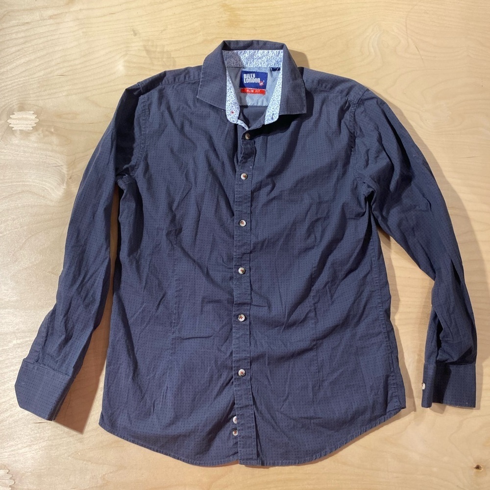 Billy London Slim Fit Dark Blue Casual Button-Down Shirt Large (NL) - Picture 4 of 10